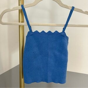 Princess Polly Blue Ribbed Wavy Neckline Top